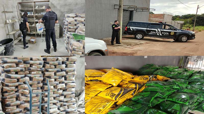Polícia Civil e Min. da Agricultura cumprem buscas, em fábrica clandestina de Goianira, contra produção irregular de ração animal