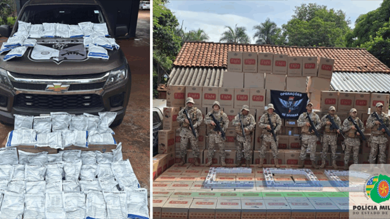 PMGO COD – apreende carga de agrotóxicos e milhares de cigarros contrabandeados do Paraguai
