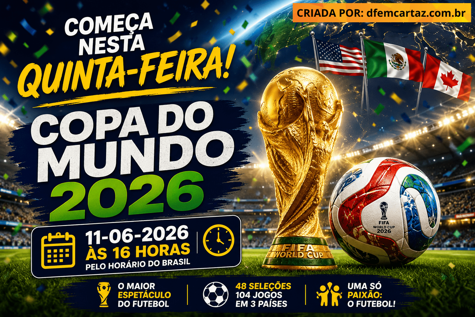 Começa nesta quinta-feira a Copa do Mundo – 11-06-2026 as 16 horas pelo horário do Brasil