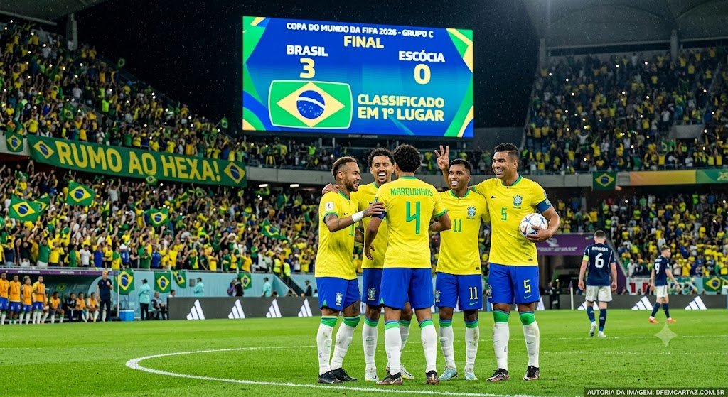 Brasil domina Escócia, vence por 3 a 0 e avança na Copa do Mundo como líder do grupo