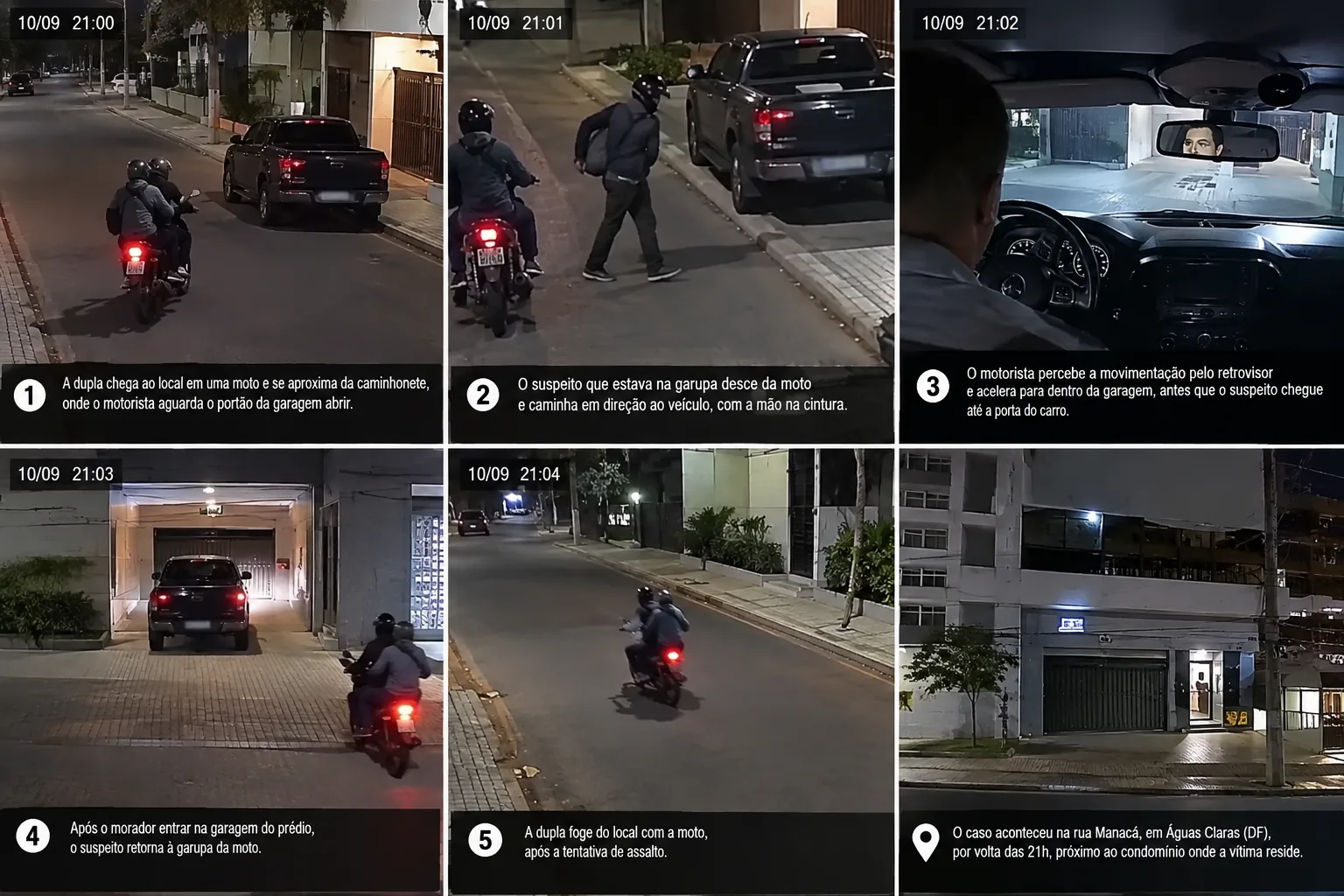 Dupla tenta assaltar motorista em Águas Claras, e vítima foge para garagem