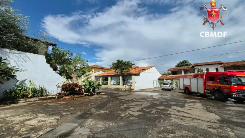 Chuva forte derruba árvore sobre muro de casa no Lago Norte