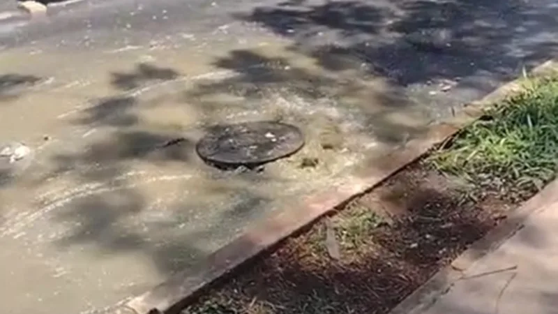 Esgoto transborda de bueiro na Avenida das Palmeiras, em Taguatinga, há três dias